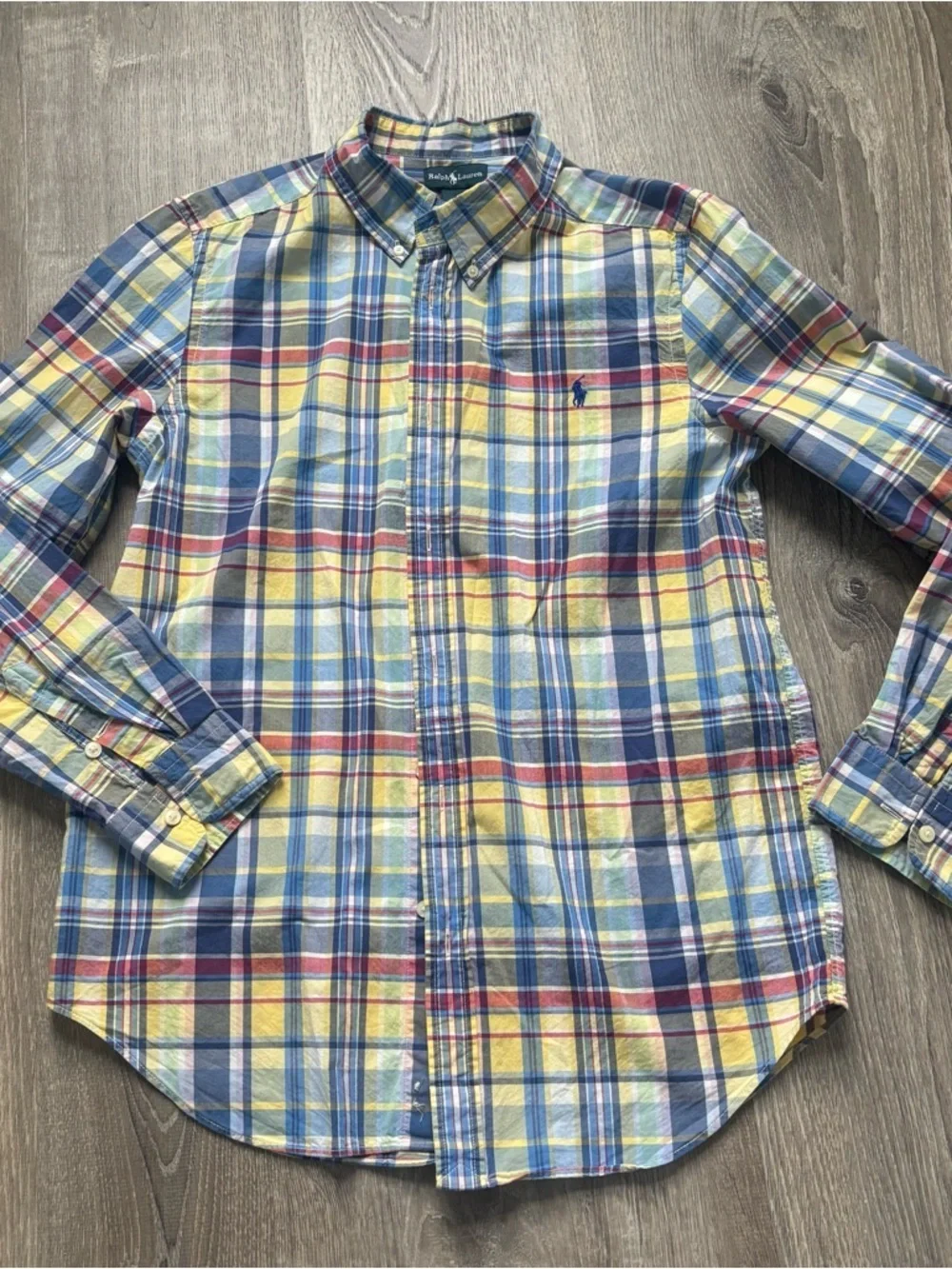 Ralph Lauren Boys Yellow/Blue Plaid Button-Down Shirt size XL (18/20)